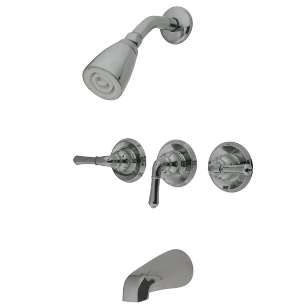 Kingston Brass Magellan 3-Handle Tub and Shower Faucet with Water Savings Showerhead, Satin Nickel GKB238