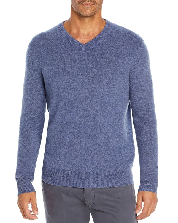 The Men's Store at Bloomingdale&s Cashmere V-Neck Sweater - 100% Exclusive - Gray - Size Small - Gray Navy Twist