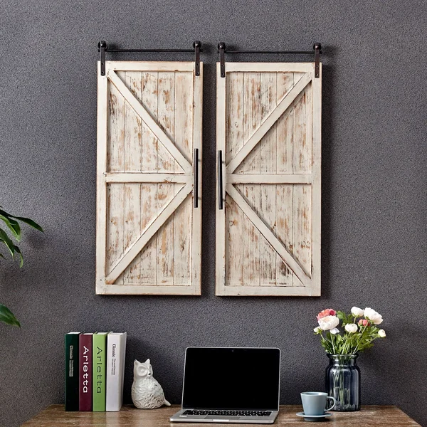 FirsTime & Co. 14 x 2 x 34 in. Wood White Carriage Farmhouse Barn Door Mirror 2-Piece Set