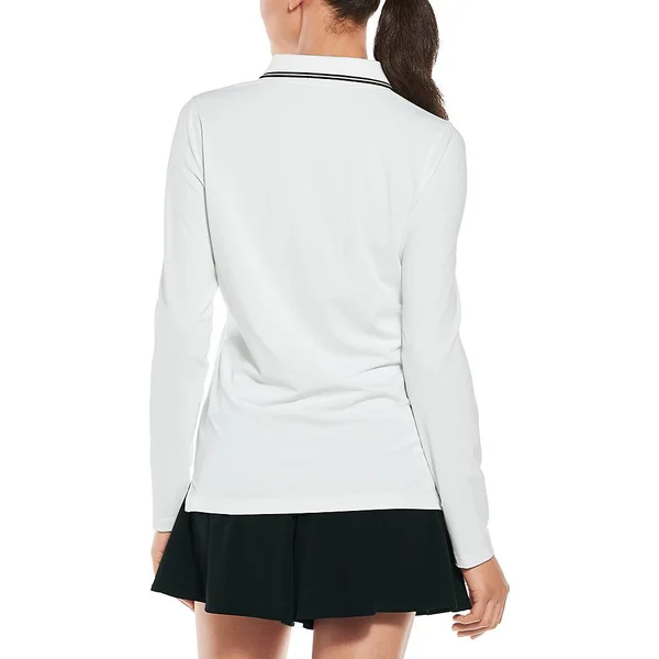 Coolibar Women's Long Sleeve Golf Polo - Sun Protective Clothing For Women, White, Large