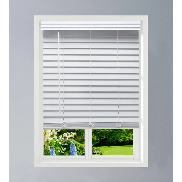 Linen Avenue Custom Cordless Faux Wood Blind White - 56 W x 60 H Flush Inside Mount