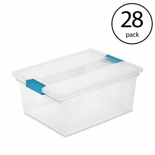 Sterilite Deep Clip Box Clear Plastic Storage Tote Container with Lid (28 Pack)