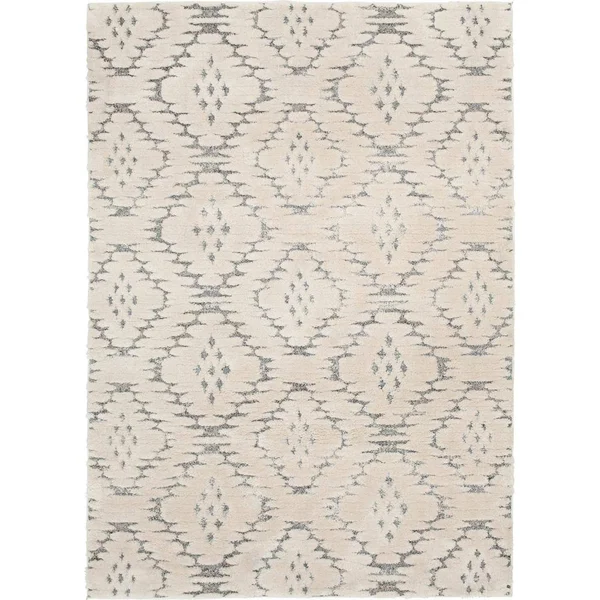 Natco Products Corp Bazaar Yara Grey/White 5 ft. x 7 ft. Geometric Polypropylene Area Rug, Light Gray/White