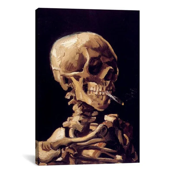 iCanvas Skull of A Skeleton with Burning CIGARETTE, C. 1885-1886 Gallery Wrapped Canvas Art Print by Vincent Van Gogh
