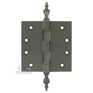 Omnia Door Hinges - 4x22 x 4x22 Ball BEARING - Solid Brass Hinge with Urn Finials in Vintage Iron - 985BB/4-085/URN2.VI