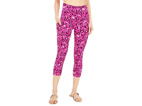 Lilly Pulitzer Women's UPF 50+ Luxletic 21x22 Weekender High Rise Crop Legging (Mandevilla Pink Dont Be A Cheetah) (Size XXS)