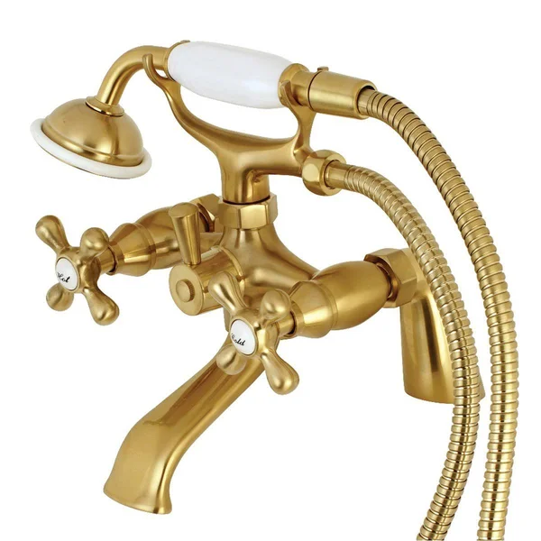 Kingston Brass KS267PB Deck Mount Clawfoot Tub Filler with Hand Shower, Polished Brass