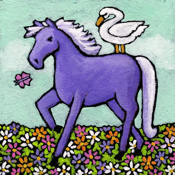 Swan Riding A Horse Painting Print on Wrapped Canvas - Size: 40 x 40