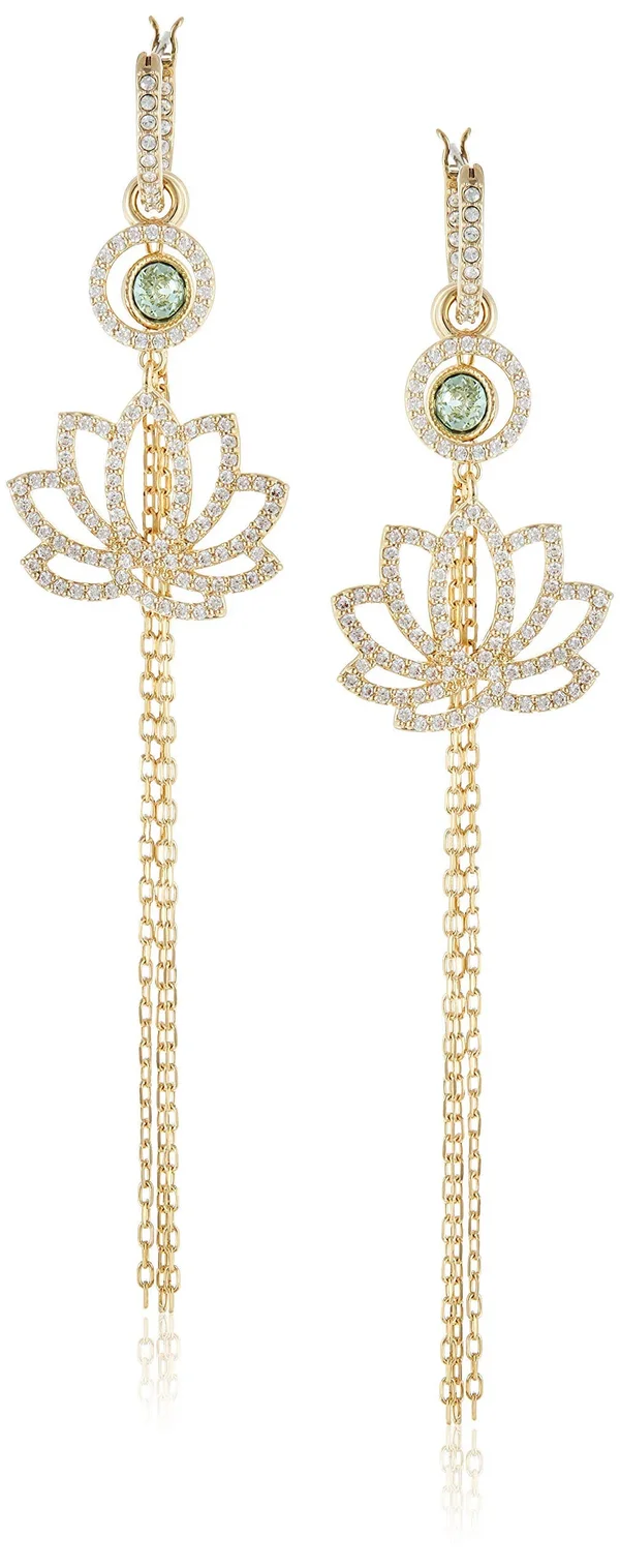 Swarovski Symbolic Lotus Pierced Earrings - Green, Gold-Tone Plated