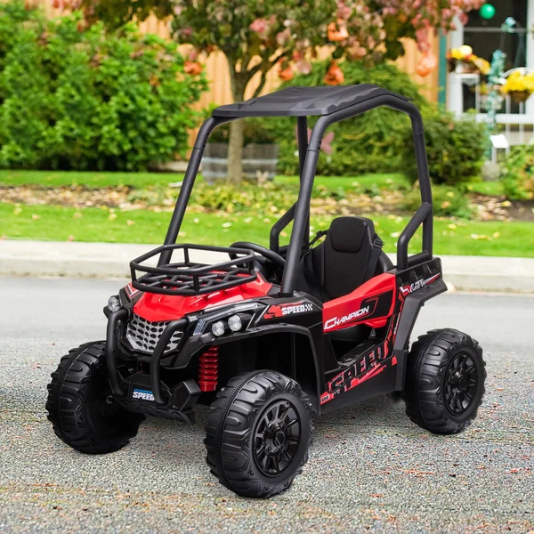 Aosom 12V Dual Motor Kids Electric Ride-On UTV Toy with Mp3/usb Music Connection - Suspension & Remote Control - Red