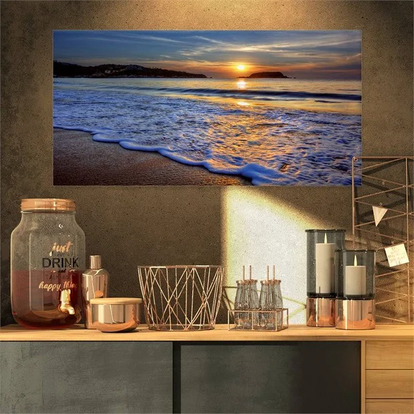 Designart PT14503-32-16 Calm Seashore with Blue Waves Art Print on Canvas, 32x16x22