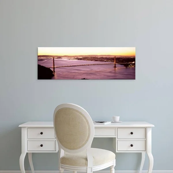 Easy Art Prints Panoramic Images's 'Bridge Lit at Dusk, Golden Gate Bridge, San Francisco Bay, California' Canvas Art
