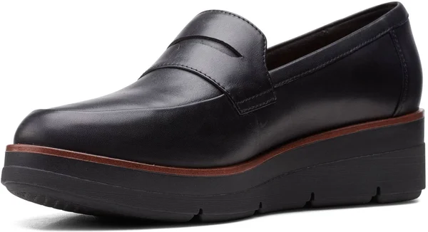 Clarks Shaylin Step Wedge Penny Loafer, Size 10 in Black Leather at Nordstrom
