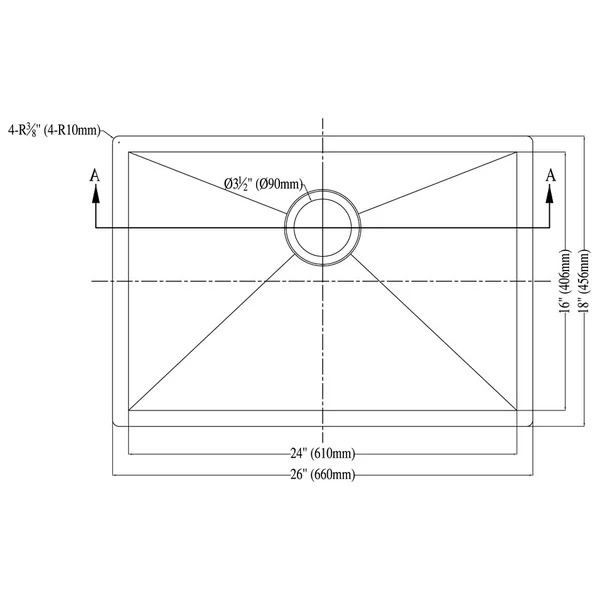 Dawn DSQ241609 Undermount Single Bowl Square Sink