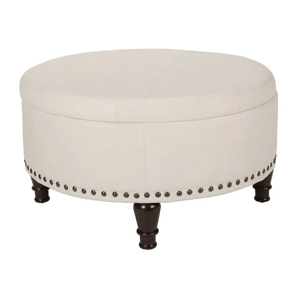 Copper Grove Strawflower Round Storage Ottoman - Linen