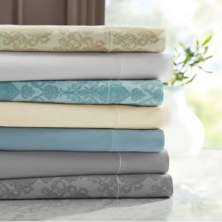 Hotel Style 600 Thread Count 100% Luxury Cotton Sheet Set, Queen, Blue Puddle