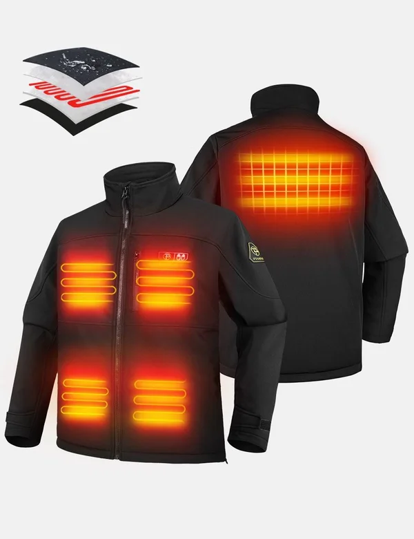 PTAHDUS Men's Heated Jacket Soft Shell with Hand Warmer - with 7.4V