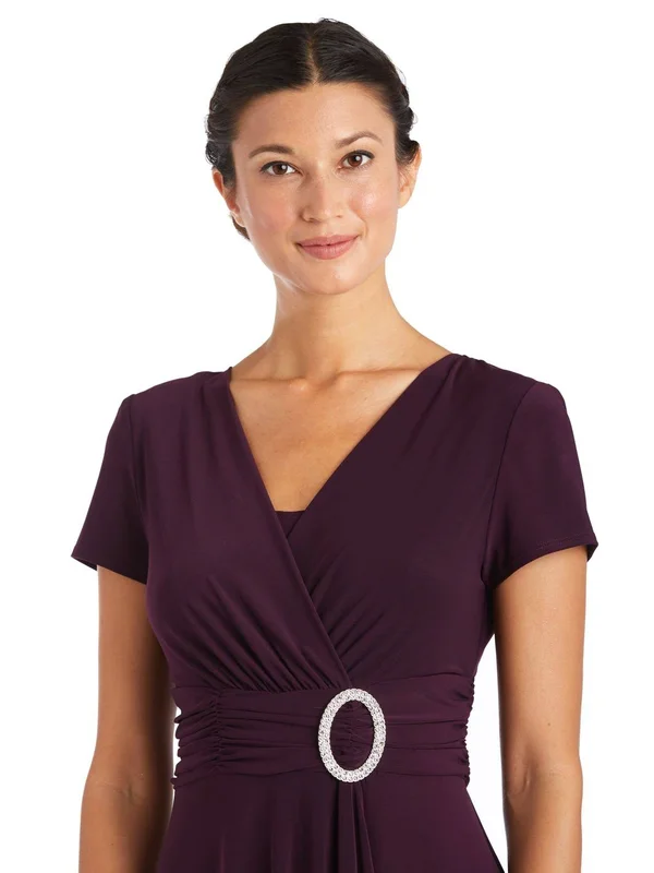 R & M Richards Short-Sleeve Faux-Wrap Dress - 12 - Charcoal