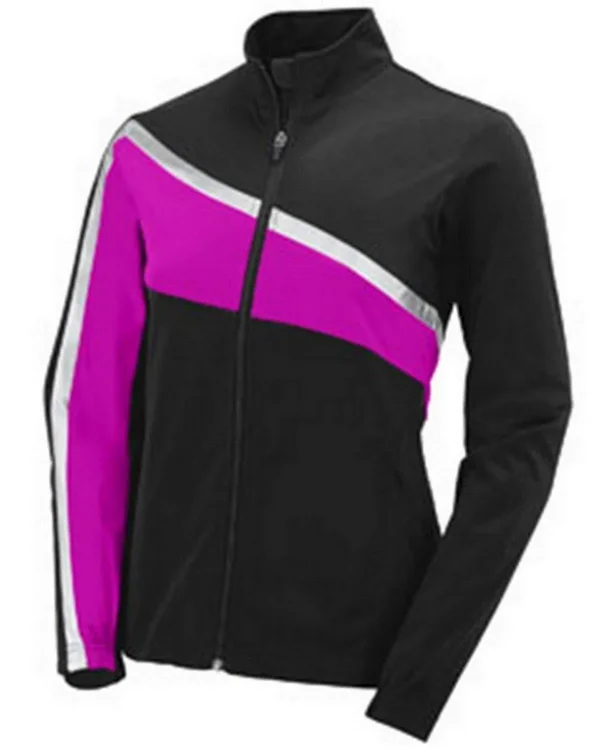 Augusta Sportswear 7735 Ladies Aurora Jacket - Black/Power Pink/Metallic Silver - S