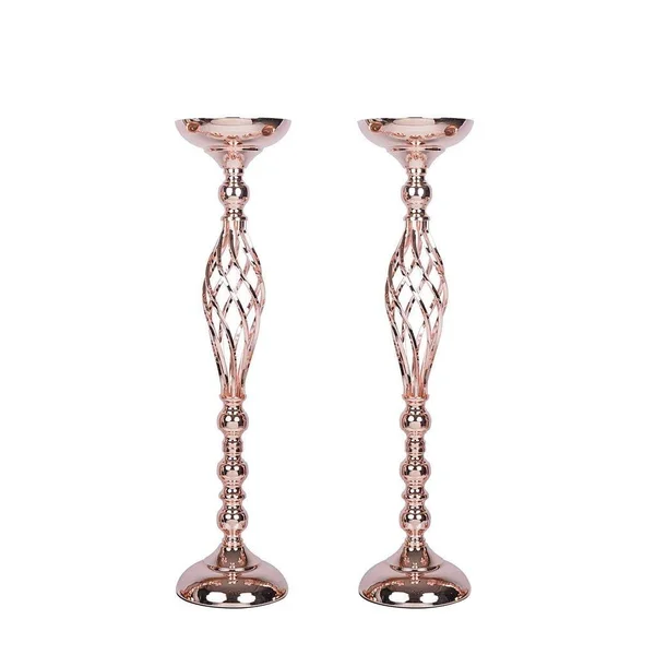 Balsacircle 2 Pcs 26 inch Tall Rose Gold Metal Candle Holder Vase Centerpieces, Pink