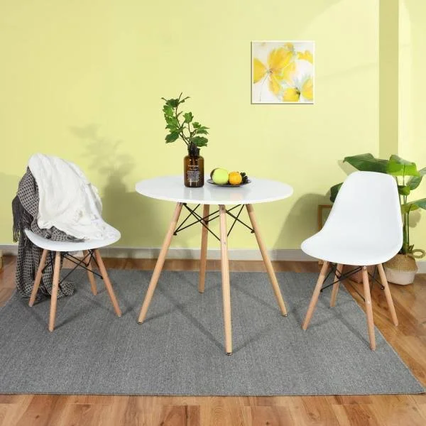 Furniturer Chad White Top Beech Legs Round Dining Table, White Beech