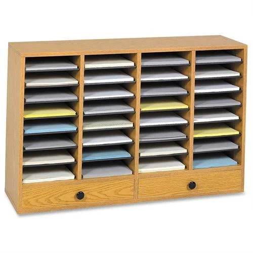 Safco Wood Adjustable Literature Organizer, 32 Compartment W. Drawer