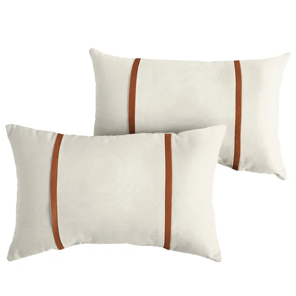 Humble and Haute Sunbrella Canvas Natural - Rust Flange Indoor/ Outdoor Pillows, Set of 2, Size: 13 x 20, Beige