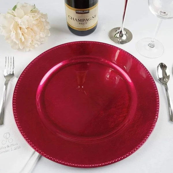 Balsacircle 24 Pcs 13-inch Fuchsia Crystal Beaded Round Charger Plates - Dinner Party Wedding Supplies for All Holidays, Pink