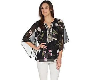 Belle by Kim Gravel Magnolia Print Blouse, Size 3X, Black