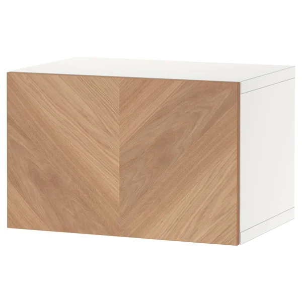 IKEA - BESTÅ Wall-Mounted Cabinet COMBINATION, White Hedeviken/oak Veneer, 23 5/8x16 1/2x15 39430872