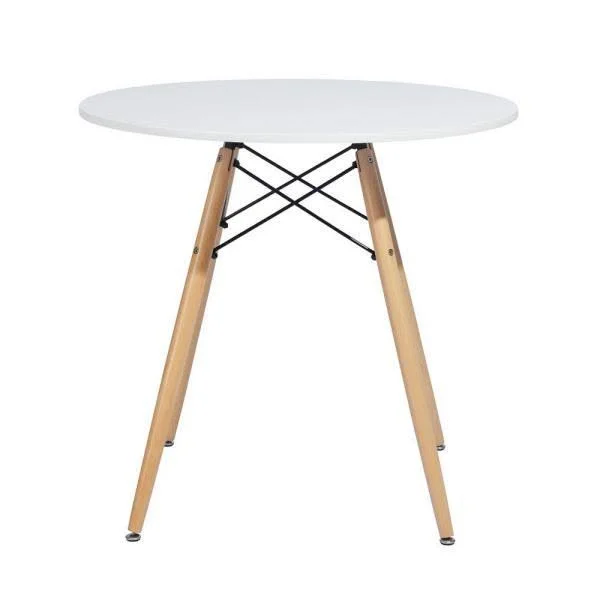 Furniturer Chad White Top Beech Legs Round Dining Table, White Beech