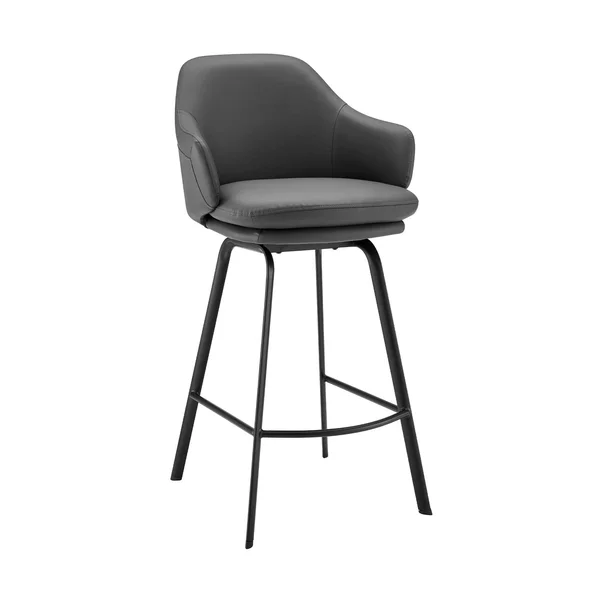 30x22 Brigden Swivel Counter Height Barstool with Gray Faux Leather Black Metal - Armen Living