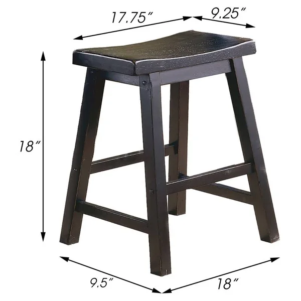 Pemberly Row 18x22 Solid Wood Dining Stool in Black (Set of 2)