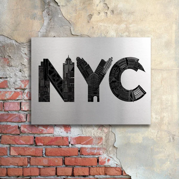 Trademark Fine Art 'NYC' Canvas Art by Robert Farkas - Floating, Brushed Aluminum, 16 inch x 22 inch, Size: Large