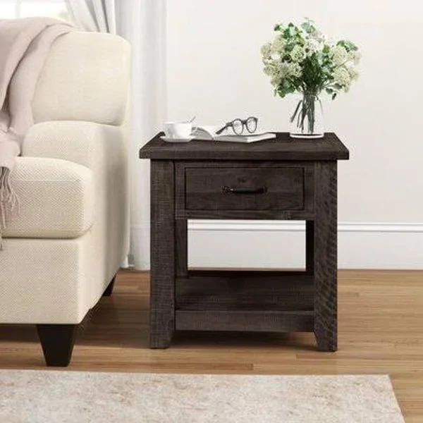 Three Posts Solid Wood End Table with Storage Color: Antique Black