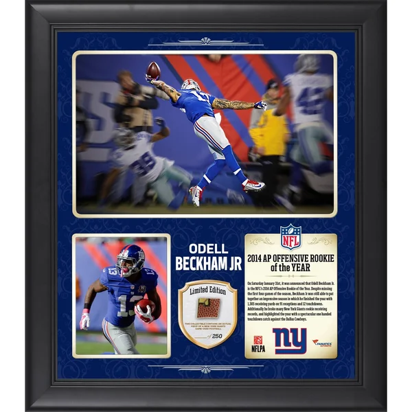 New York Giants Odell Beckham Jr. Framed NFL Honors 2014 Offensive Rookie of The Year 15x22 x 17x22 Collage with A Piece Game-Us