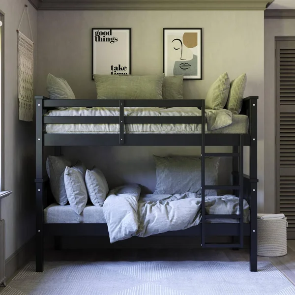 Avenue Greene Perry Twin Over Twin Wood Bunk Bed for Kids - Black