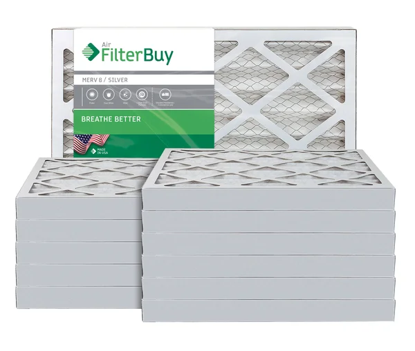AFB Silver MERV 8 13x21.5x2 Pleated AC Furnace Air Filter. Pack of 12 Filters. 100% Produced in The USA.