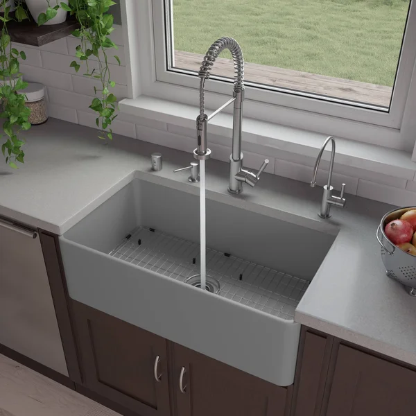 Alfi ABF3318S-GM 33 x 18 in. Smooth Apron Single Bowl Fireclay Farm Sink Gray Matte