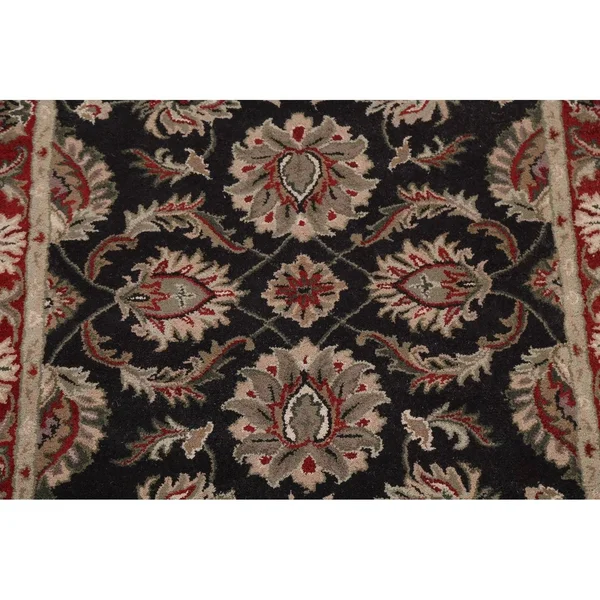 Black Traditional Floral Oriental Area Rug Hand-Tufted Wool Carpet 5x8 - Size: 5' x 8'