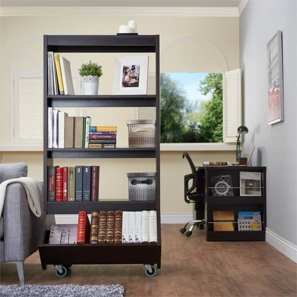 Furniture of America Normand 3 Shelf Bookcase with Casters in Espresso