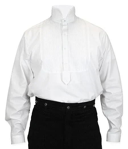 Viceroy Dress Shirt - High Collar Victorian Mens White Cotton Stand Collar Dress Shirt (Size XL), Dickens, Downton Abbey, Edw