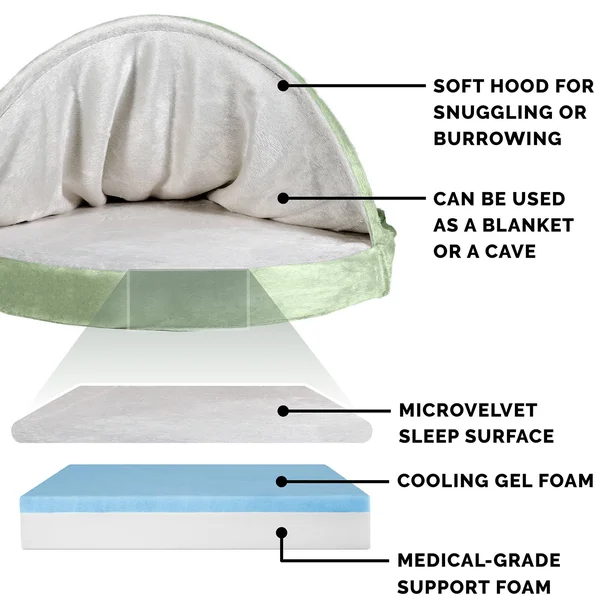 FurHaven Snuggery Burrow Dog Bed - Microvelvet Cooling Gel Foam - 44x22 Round, Sage