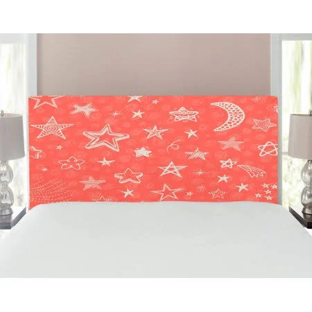 Star Headboard, Moon and Stars Theme Pattern Starry Night Shooting Stars Space Galaxy Style, Upholstered Decorative Metal Bed He