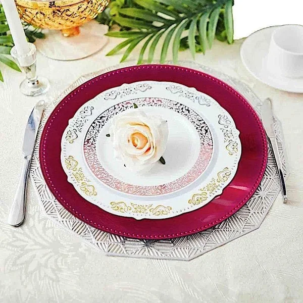 Balsacircle 24 Pcs 13-inch Fuchsia Crystal Beaded Round Charger Plates - Dinner Party Wedding Supplies for All Holidays, Pink