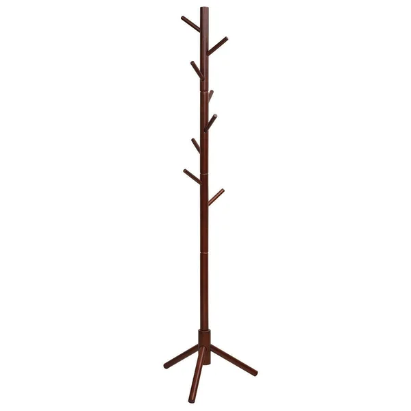 2 Heights Wooden Coat Rack with 8 Hooks-Walnut - Walnut - OneSize