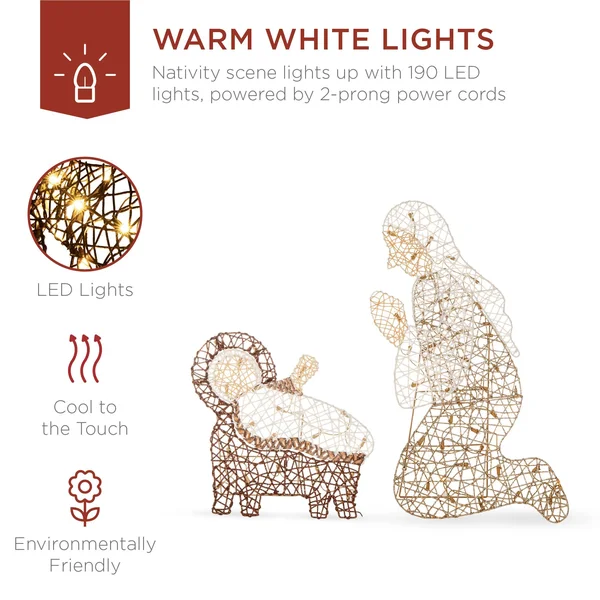 Best Choice Products 6ft Lighted Outdoor Nativity Scene - Yard Decoration w/ 190 LED Lights, Stakes, Zip Ties