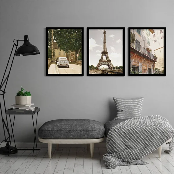 Americanflat Triptych Wall Art Day in Paris by Hope Bainbridge - Set of 3 Black Framed Prints - Size: 18 x 24, Pink
