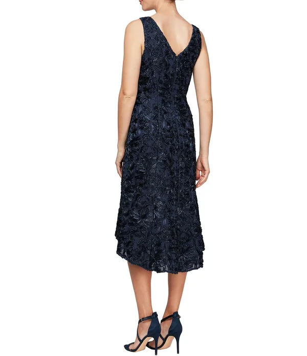 Alex Evenings Soutache Embroidered Flounce Hem Sleeveless Hi-Low Dress - 8
