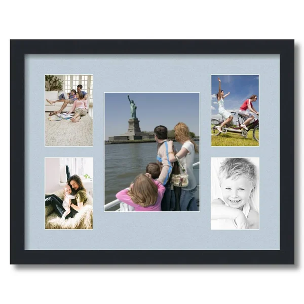 Collage Picture Frame - Satin Black Frame with 5 openings for 8x10 Photos with Baby Blue Mat. D3926FT1325, ArtToFrames